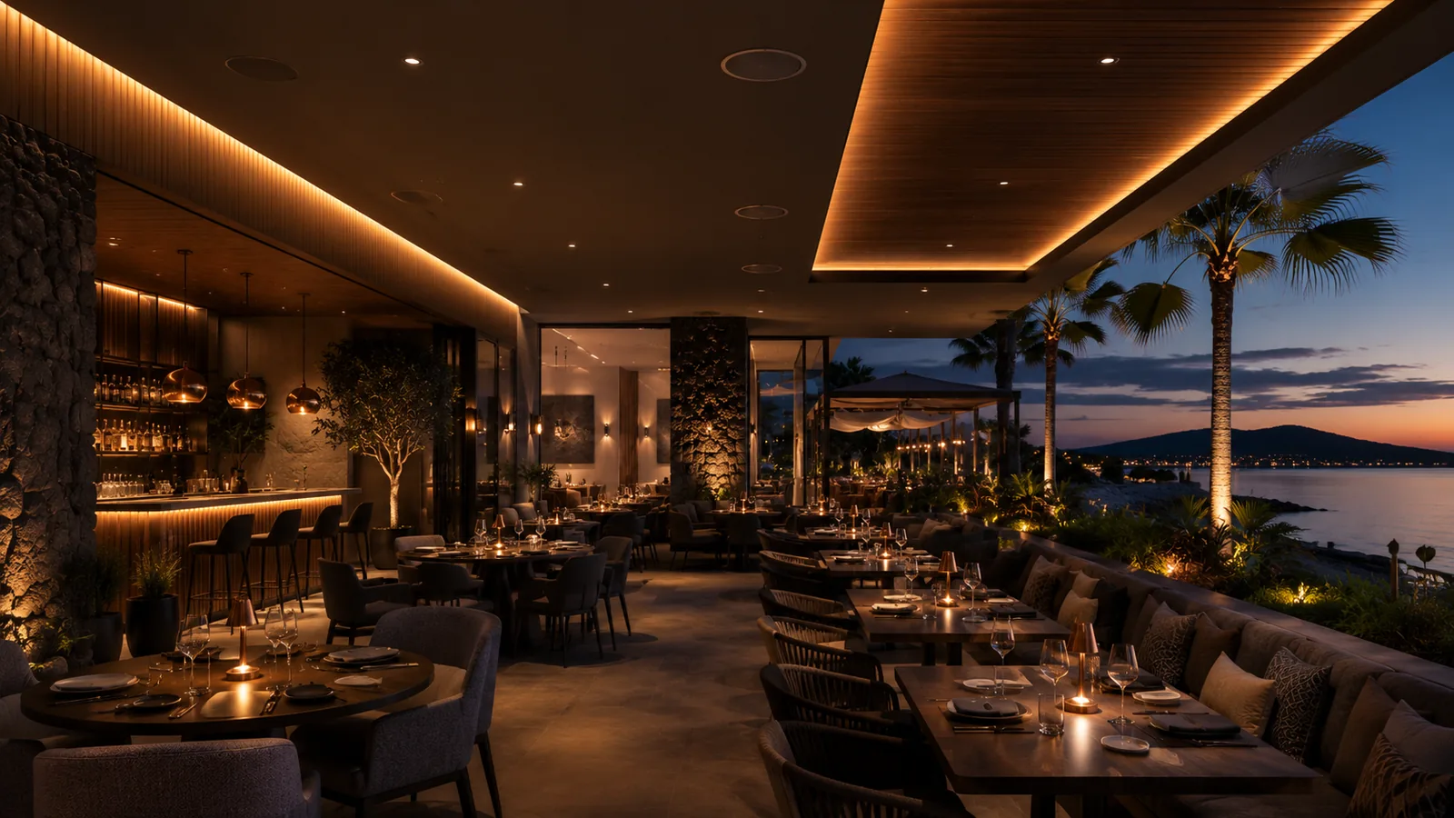 Sonorisation professionnelle sur une terrasse de restaurant vue mer au Pays Basque